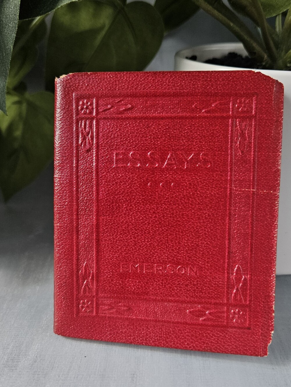 Vintage Little red Leather Library 1920's, Essays by Ralph Waldo Emerson